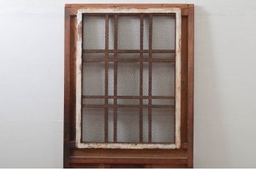 アンティーク建具　総欅(ケヤキ)材　時代の流れを感じさせる升目(マス目)格子蔵戸1枚(きつね格子、狐格子、引き戸、玄関戸、格子戸)(R-079859)