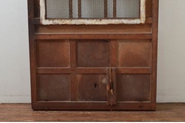 アンティーク建具　総欅(ケヤキ)材　時代の流れを感じさせる升目(マス目)格子蔵戸1枚(きつね格子、狐格子、引き戸、玄関戸、格子戸)(R-079859)