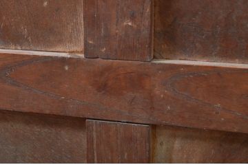 アンティーク建具　総欅(ケヤキ)材　時代の流れを感じさせる升目(マス目)格子蔵戸1枚(きつね格子、狐格子、引き戸、玄関戸、格子戸)(R-079859)