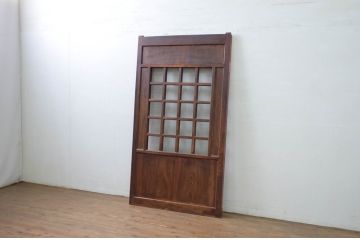 アンティーク建具　総欅(ケヤキ)材　時代の流れを感じさせる升目(マス目)格子蔵戸1枚(きつね格子、狐格子、引き戸、玄関戸、格子戸)(R-079884)