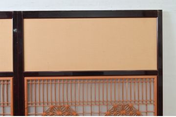 アンティーク建具　高級品!!　漆塗り框の組子入りガラス帯戸2枚セット(引き戸、ガラス戸)(R-079886)