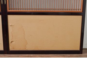 アンティーク建具　高級品!!　漆塗り框の組子入りガラス帯戸2枚セット(引き戸、ガラス戸)(R-079886)