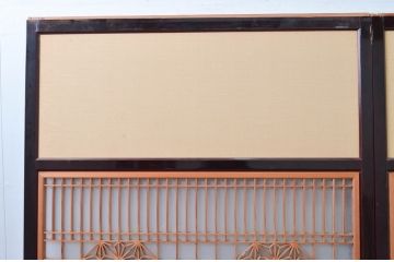 アンティーク建具　高級品!!　漆塗り框の組子入りガラス帯戸2枚セット(引き戸、ガラス戸)(R-079886)