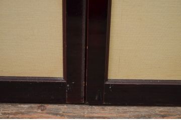 アンティーク建具　高級品!!　漆塗り框の組子入りガラス帯戸2枚セット(引き戸、ガラス戸)(R-079886)