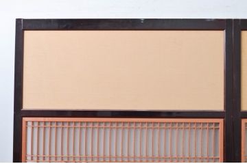 アンティーク建具　高級品!!　漆塗り框の組子入りガラス帯戸2枚セット(引き戸、ガラス戸)(R-079887)