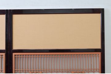 アンティーク建具　高級品!!　漆塗り框の組子入りガラス帯戸2枚セット(引き戸、ガラス戸)(R-079887)