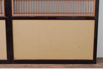 アンティーク建具　高級品!!　漆塗り框の組子入りガラス帯戸2枚セット(引き戸、ガラス戸)(R-079887)