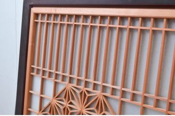 アンティーク建具　高級品!!　漆塗り框の組子入りガラス帯戸2枚セット(引き戸、ガラス戸)(R-079887)