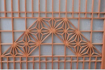 アンティーク建具　高級品!!　漆塗り框の組子入りガラス帯戸2枚セット(引き戸、ガラス戸)(R-079887)