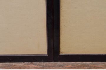 アンティーク建具　高級品!!　漆塗り框の組子入りガラス帯戸2枚セット(引き戸、ガラス戸)(R-079887)