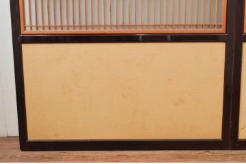 アンティーク建具　高級品!!　漆塗り框の組子入りガラス帯戸2枚セット(引き戸、ガラス戸)(R-079887)