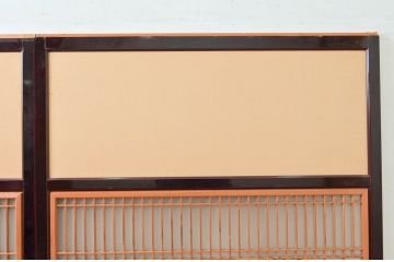 アンティーク建具　高級品!!　漆塗り框の組子入りガラス帯戸2枚セット(引き戸、ガラス戸)(R-079887)