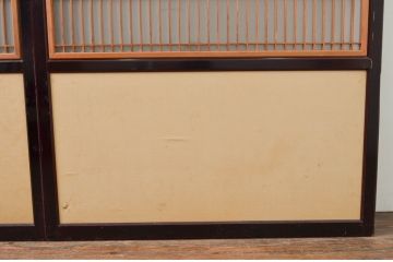 アンティーク建具　高級品!!　漆塗り框の組子入りガラス帯戸2枚セット(引き戸、ガラス戸)(R-079887)
