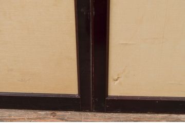 アンティーク建具　高級品!!　漆塗り框の組子入りガラス帯戸2枚セット(引き戸、ガラス戸)(R-079887)