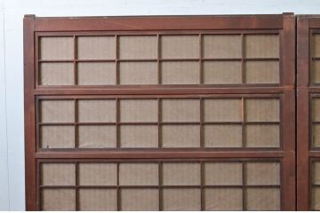 アンティーク建具　美品　腰板欅(ケヤキ)材　風情のある佇まいが魅力的な裏障子付き幅広格子戸2枚セット(帯戸、引き戸、障子戸)(R-079889)