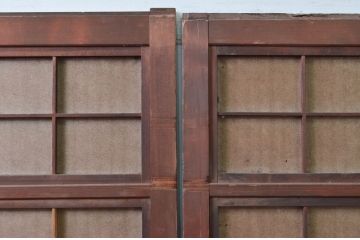 アンティーク建具　美品　腰板欅(ケヤキ)材　風情のある佇まいが魅力的な裏障子付き幅広格子戸2枚セット(帯戸、引き戸、障子戸)(R-079889)