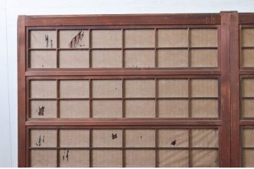 アンティーク建具　美品　腰板欅(ケヤキ)材　風情のある佇まいが魅力的な裏障子付き幅広格子戸2枚セット(帯戸、引き戸、障子戸)(R-079890)