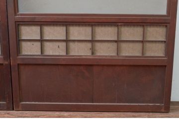 アンティーク建具　美品　腰板欅(ケヤキ)材　風情のある佇まいが魅力的な裏障子付き幅広格子戸2枚セット(帯戸、引き戸、障子戸)(R-079890)