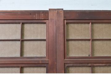 アンティーク建具　美品　腰板欅(ケヤキ)材　風情のある佇まいが魅力的な裏障子付き幅広格子戸2枚セット(帯戸、引き戸、障子戸)(R-079890)