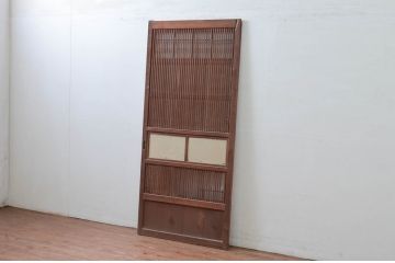 アンティーク建具　どこか懐かしい雰囲気を醸し出す裏障子付き格子戸1枚(引き戸、障子戸、帯戸)(R-079893)