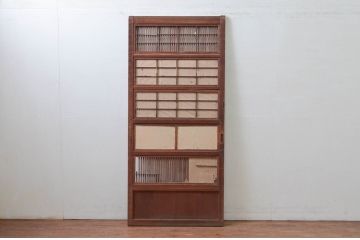 アンティーク建具　どこか懐かしい雰囲気を醸し出す裏障子付き格子戸1枚(引き戸、障子戸、帯戸)(R-079893)