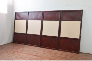 アンティーク建具　上手物　高級品　総欅(ケヤキ)材　和モダンな空間を演出する漆塗り帯戸4枚セット(引き戸)(R-079894)