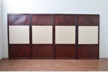 アンティーク建具　上手物　高級品　総欅(ケヤキ)材　和モダンな空間を演出する漆塗り帯戸4枚セット(引き戸)(R-079894)