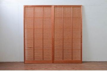 中古　涼しげな和の空間を演出する夏戸2枚セット(建具、簾戸、御簾戸、簀戸、葭戸、夏障子、引き戸、すど)(R-079895)