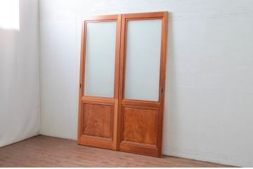 ビンテージ建具　上手物!!　上質な作り込みの幅狭ガラス戸2枚セット(引き戸、ヴィンテージ)(R-079897)