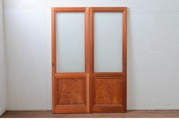 ビンテージ建具　上手物!!　上質な作り込みの幅狭ガラス戸2枚セット(引き戸、ヴィンテージ)(R-079897)
