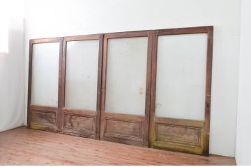 アンティーク建具　昭和レトロな店舗用の大判ガラス戸4枚セット(引き戸)(R-079901)