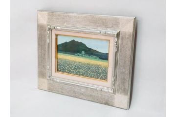 真作　石坂仁良　「緑風」　SM　絵画(油彩、油絵、風景、山、花畑、サイン付き、肉筆、額装)(R-079906)
