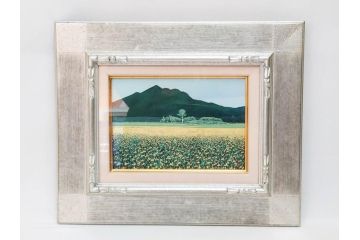 真作　石坂仁良　「緑風」　SM　絵画(油彩、油絵、風景、山、花畑、サイン付き、肉筆、額装)(R-079906)