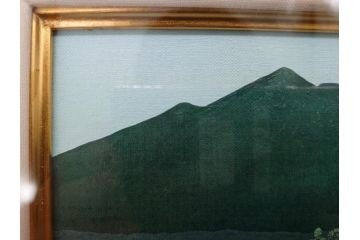 真作　石坂仁良　「緑風」　SM　絵画(油彩、油絵、風景、山、花畑、サイン付き、肉筆、額装)(R-079906)