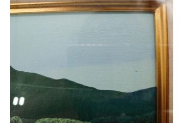 真作　石坂仁良　「緑風」　SM　絵画(油彩、油絵、風景、山、花畑、サイン付き、肉筆、額装)(R-079906)