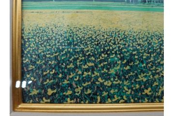 真作　石坂仁良　「緑風」　SM　絵画(油彩、油絵、風景、山、花畑、サイン付き、肉筆、額装)(R-079906)