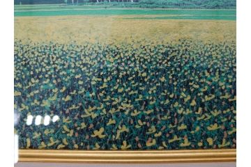 真作　石坂仁良　「緑風」　SM　絵画(油彩、油絵、風景、山、花畑、サイン付き、肉筆、額装)(R-079906)