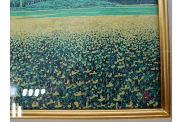 真作　石坂仁良　「緑風」　SM　絵画(油彩、油絵、風景、山、花畑、サイン付き、肉筆、額装)(R-079906)