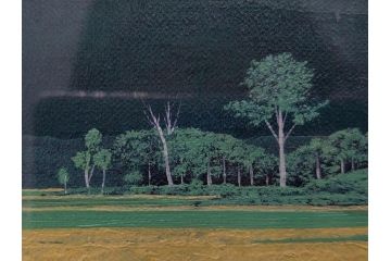 真作　石坂仁良　「緑風」　SM　絵画(油彩、油絵、風景、山、花畑、サイン付き、肉筆、額装)(R-079906)