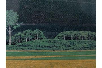 真作　石坂仁良　「緑風」　SM　絵画(油彩、油絵、風景、山、花畑、サイン付き、肉筆、額装)(R-079906)