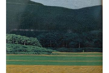 真作　石坂仁良　「緑風」　SM　絵画(油彩、油絵、風景、山、花畑、サイン付き、肉筆、額装)(R-079906)