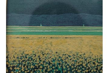 真作　石坂仁良　「緑風」　SM　絵画(油彩、油絵、風景、山、花畑、サイン付き、肉筆、額装)(R-079906)