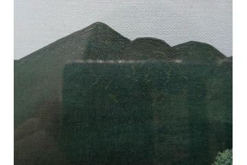真作　石坂仁良　「緑風」　SM　絵画(油彩、油絵、風景、山、花畑、サイン付き、肉筆、額装)(R-079906)