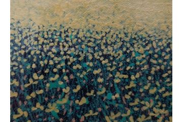 真作　石坂仁良　「緑風」　SM　絵画(油彩、油絵、風景、山、花畑、サイン付き、肉筆、額装)(R-079906)