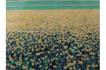真作　石坂仁良　「緑風」　SM　絵画(油彩、油絵、風景、山、花畑、サイン付き、肉筆、額装)(R-079906)