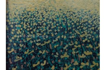 真作　石坂仁良　「緑風」　SM　絵画(油彩、油絵、風景、山、花畑、サイン付き、肉筆、額装)(R-079906)