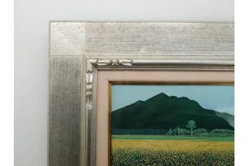 真作　石坂仁良　「緑風」　SM　絵画(油彩、油絵、風景、山、花畑、サイン付き、肉筆、額装)(R-079906)