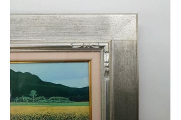 真作　石坂仁良　「緑風」　SM　絵画(油彩、油絵、風景、山、花畑、サイン付き、肉筆、額装)(R-079906)