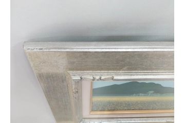 真作　石坂仁良　「緑風」　SM　絵画(油彩、油絵、風景、山、花畑、サイン付き、肉筆、額装)(R-079906)