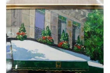 真作　斎藤要　「午後のカフェ」　F4(4号)　絵画(喫茶店、油彩、油絵、サイン付き、肉筆、額装)(R-079907)